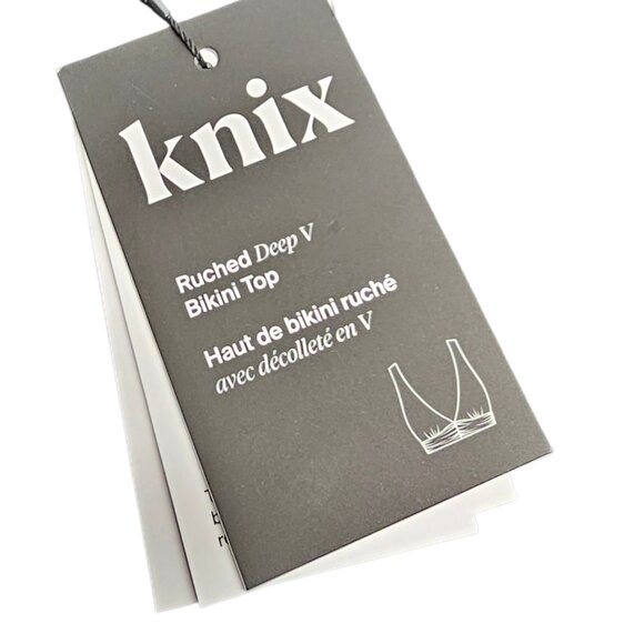 Knix Ruched Bikini Top, Black, V-Neck, Adjustable, Size S+ Fits Sizes 32DDD,F,G - Picture 2 of 5